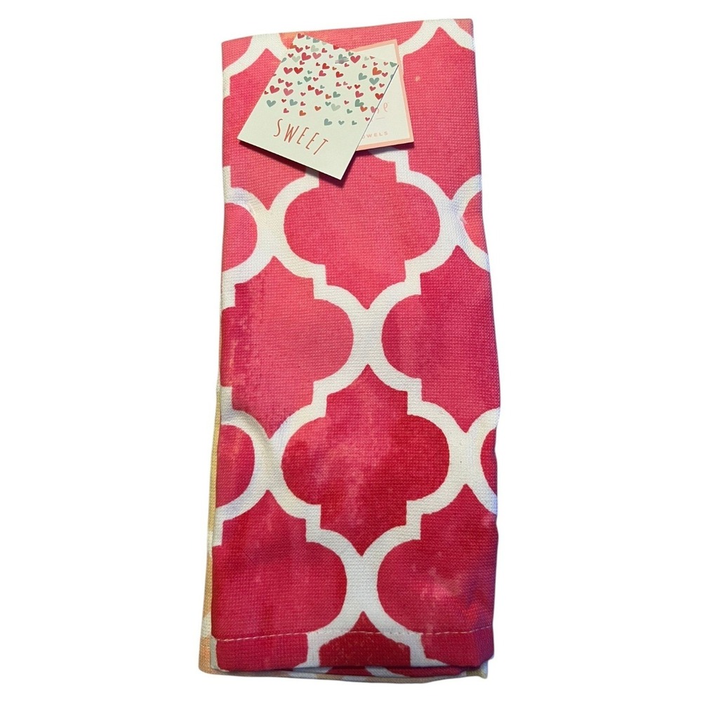 Storehouse Valentine Kitchen Towels Unisex 28in Pink Brand New 3-Pack Quatrefoil
